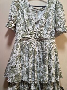 Inspired Hearts White and Green Floral Wrap Tunic Dress